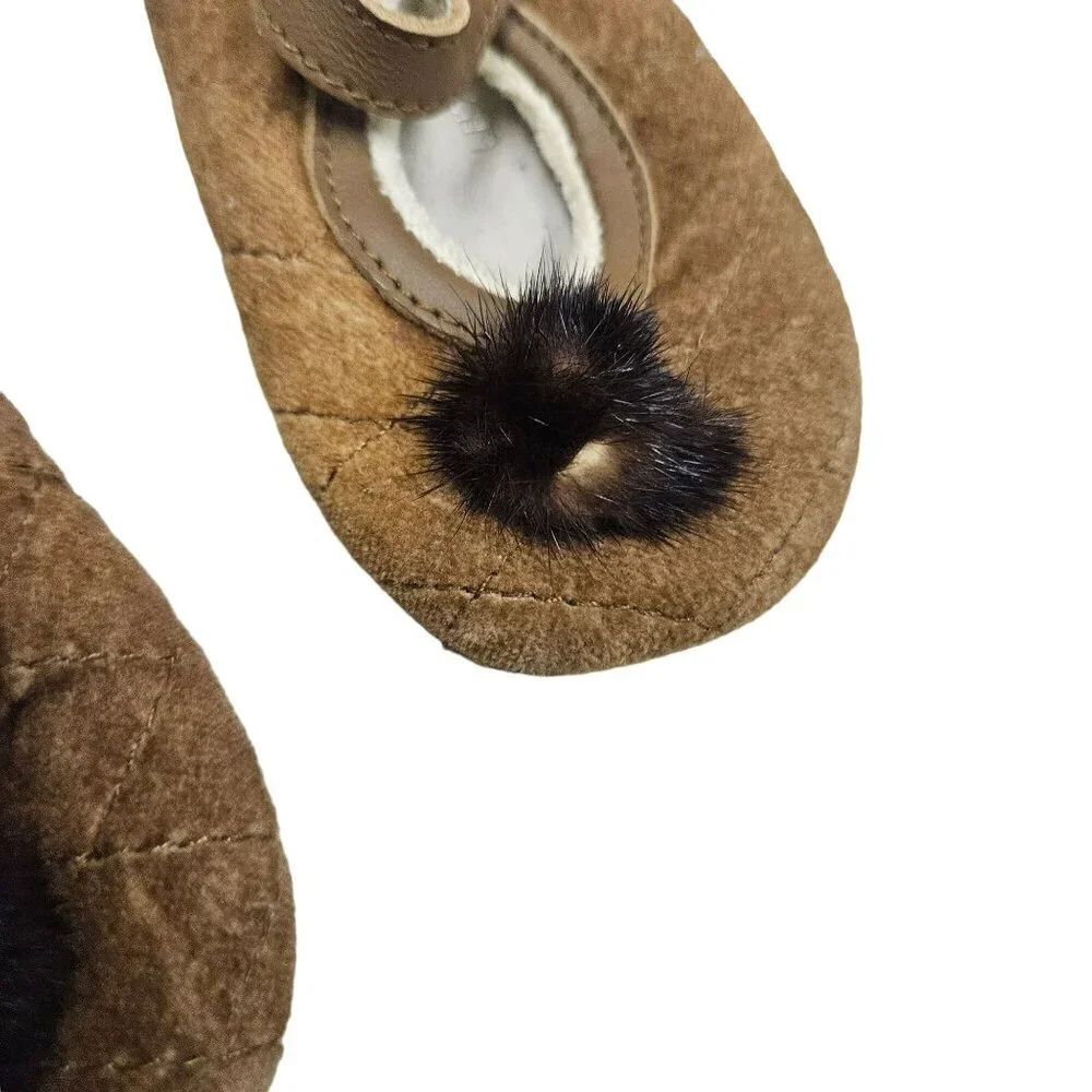 Beba Bean Infant‎ Shoes Fur Pom-Poms & Hook-And-Loop Closure 3-6 Months